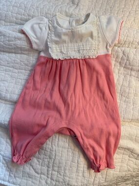 Vintage 3/6M Baby Girls Pink and White snap-closure onesie